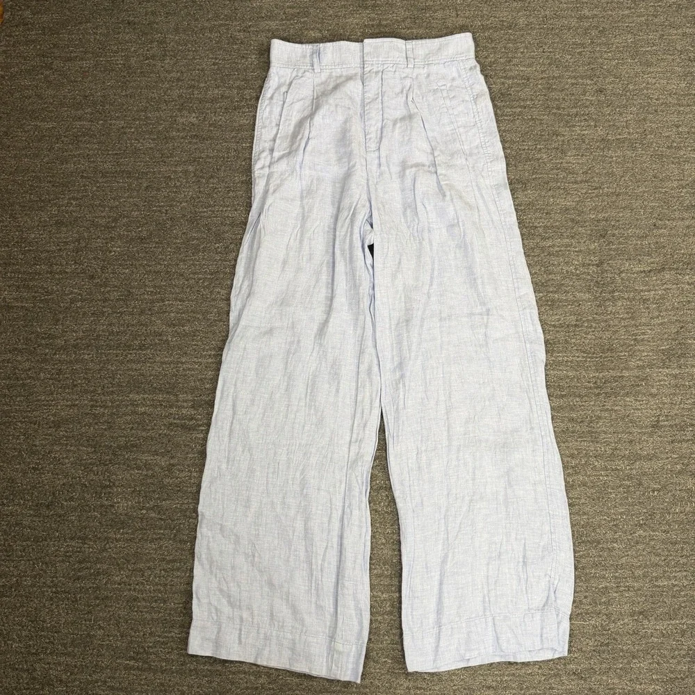 Everlane Linen Set Women 6 Light Blue Wide Leg Pants Beach Resort Nautical Coast